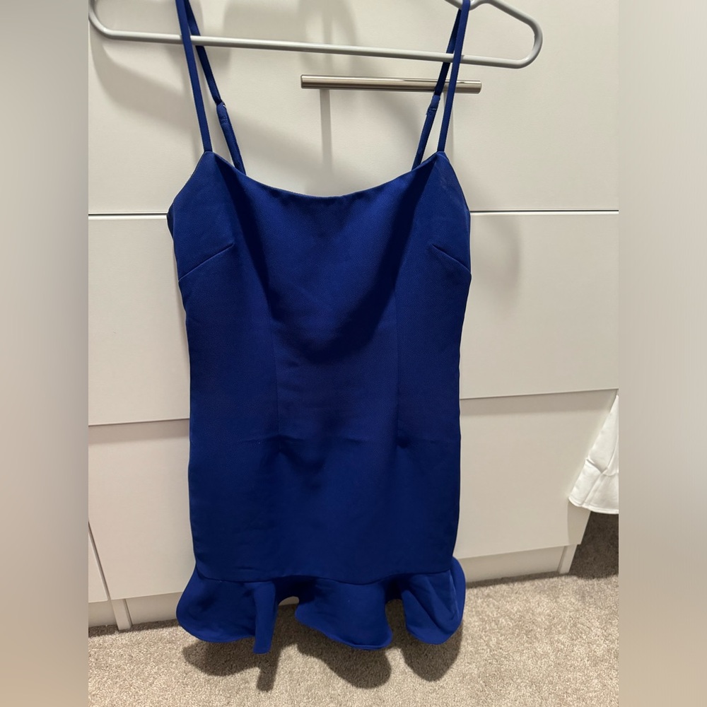 Lovers and Friends from Revolve. Blue ruffle mini dress